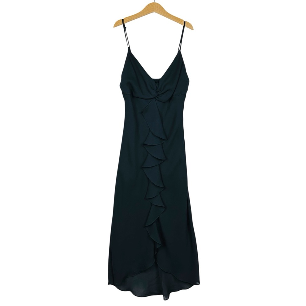 Breakin’ Loose Vintage Romantic Ruffle Spaghetti Strap V Neck Midi Black Dress 4 - Picture 8 of 8